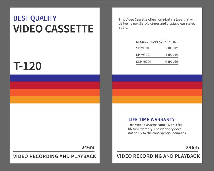 Vector double sided vhs cassette cover in white