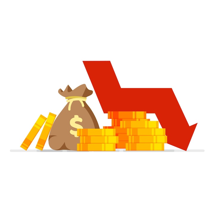Vector down arrow stocks graph world financial crisis price drop bankruptcy collapse economy