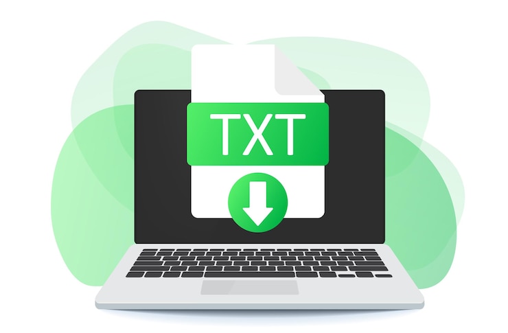 Vector download txt button on laptop screen. downloading document concept. txt label and down arrow sign.