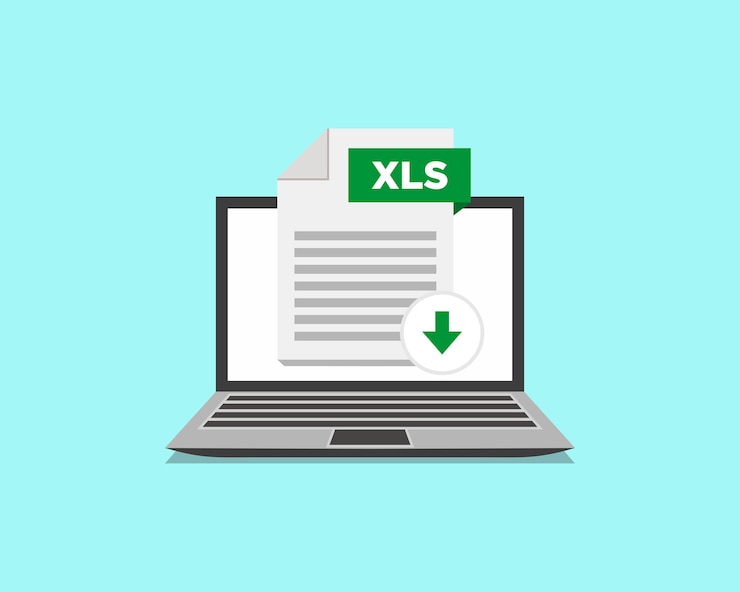 Vector download xls icon file with label on laptop screen downloading document concept