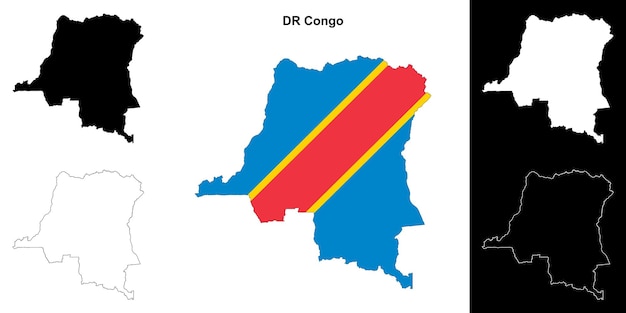 DR Congo blank outline map set