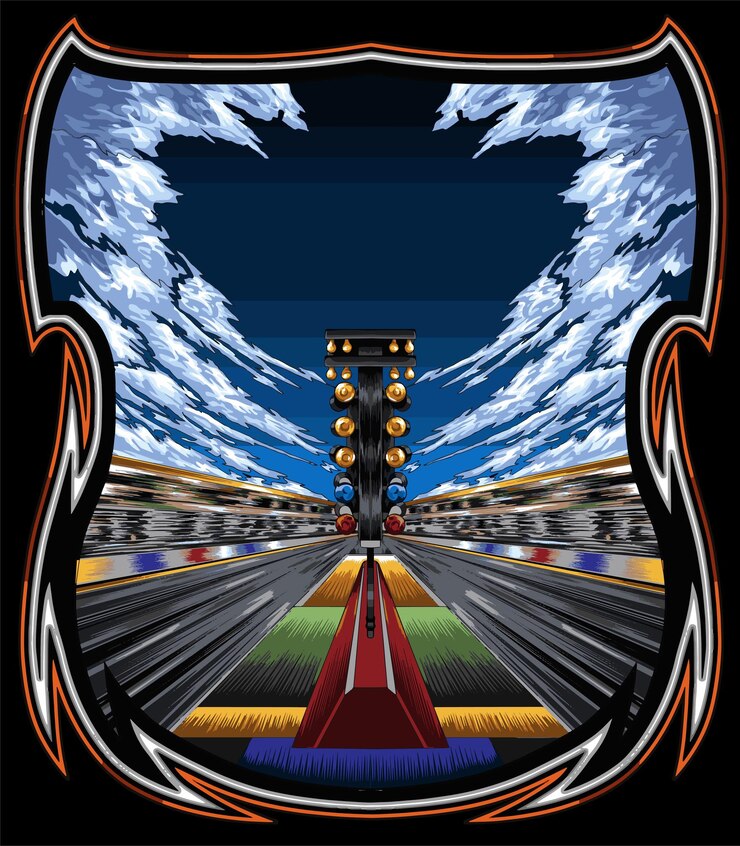 Vector drag racing track isolated on black background for poster tshirt print business element