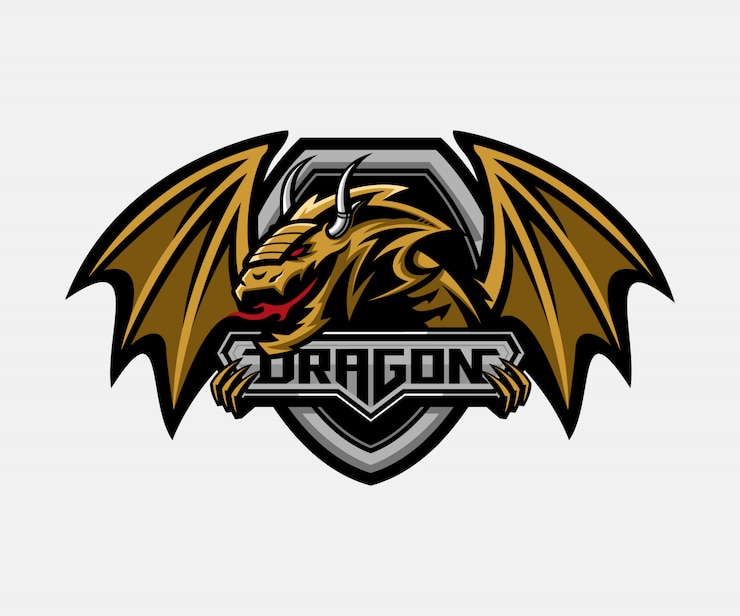 Vector dragon with shield badge logo template