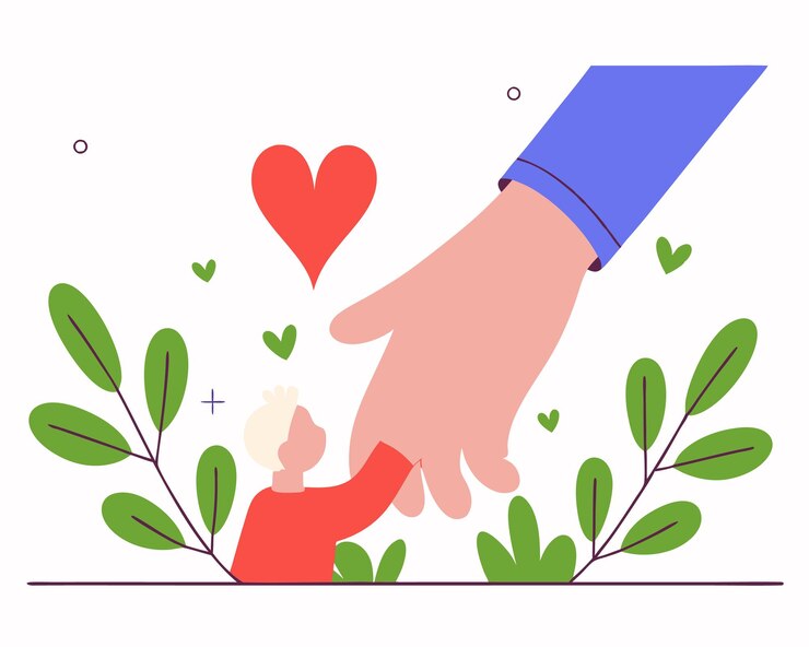 Vector drawing of childs hand holding his mothers hand for mothers day illustration