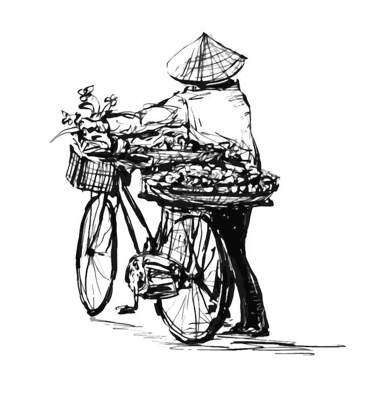 Vector drawing of the street vendors in vietnam