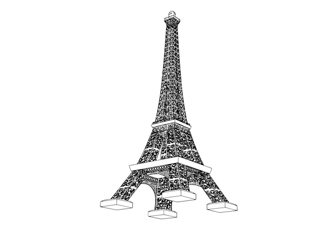 Drawing sketch of the Eiffel Tower on a white background vector