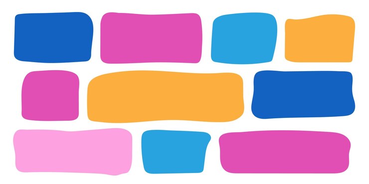 Vector drawn rectangle text box set colorful doodle abstract geometric frame empty highlight speech bubble blank kids simple textbox template collection abstract shapes isolated on white