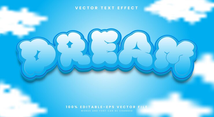 Vector dream cloudy editable text effect with blue cartoon style template