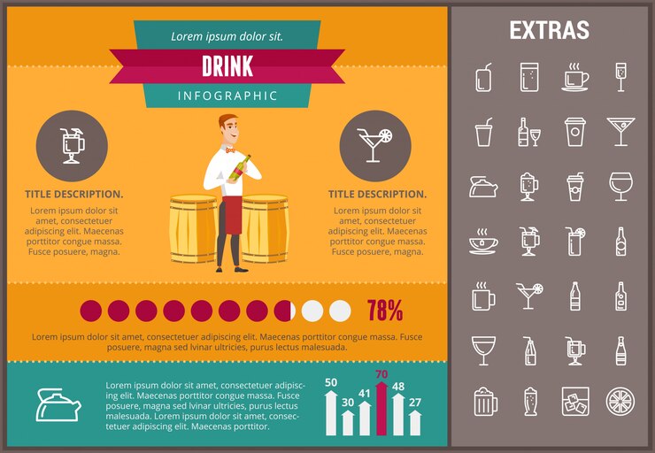 Vector drink infographic template, elements and icons