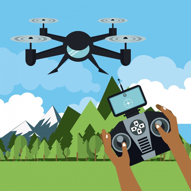 Vector drone flying in nature