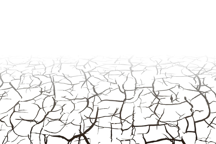 Vector dry white soil with black cracks wasteland landscape