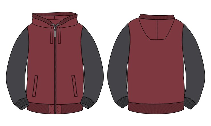 Vector dua warna merah dan hitam sketsa datar fashion hoodie ilustrasi vektor templat