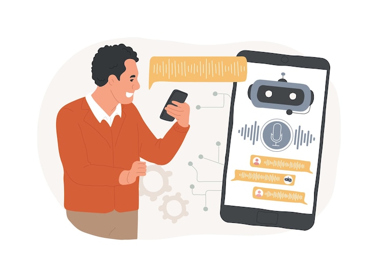 Vector dukungan pelanggan yang diaktifkan dengan suara oleh ai, ilustrasi vektor konsep abstrak layanan pelanggan suara