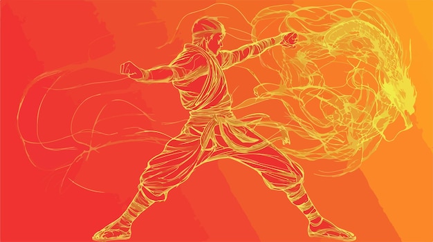Dynamic Fighter Shoryuken in One Continuous Line Art Style