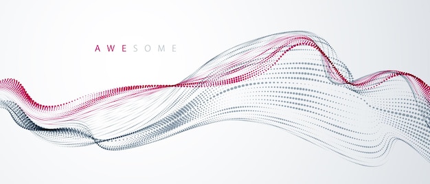 Dynamic particles sound wave flowing. Dotted curves vector abstract background. Beautiful 3d wave shaped array of blended points.