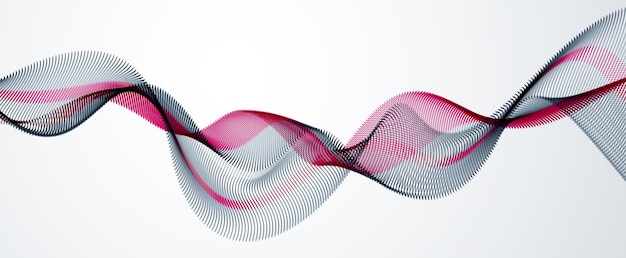 Dynamic particles sound wave flowing. Dotted curves vector abstract background. Beautiful 3d wave shaped array of blended points.