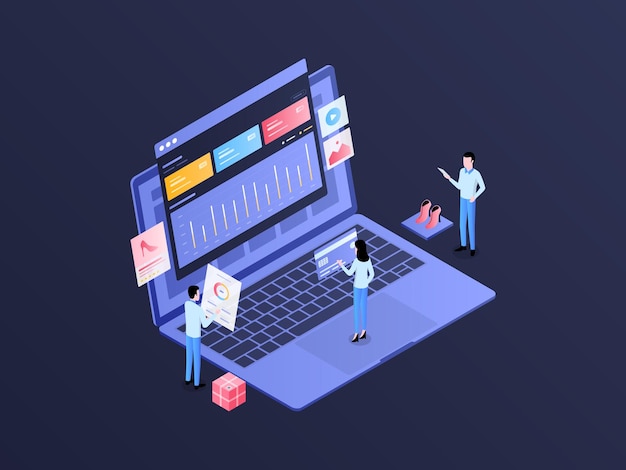 e-commerce ads isometric illustration dark gradient. suitable for mobile app, website, banner, diagrams, infographics, and other graphic assets.