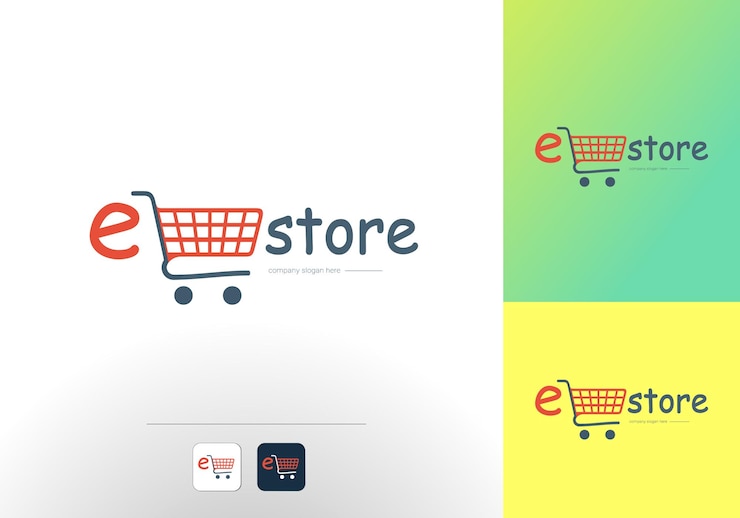 E Store logo design vector template with app icon E commerce site online shop creative logo design
