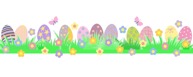 Easter egg banner spring pattern horizontal border hand drawn illustration traditional festive decor