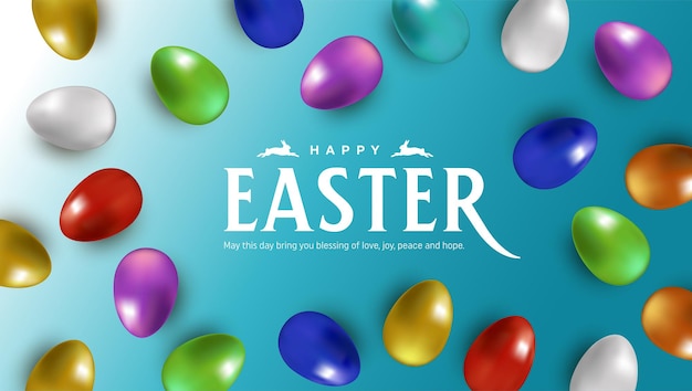 Easter eggs and paper cut flowers on geometric background Vector illustration Place for your text