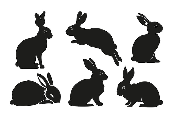 Easter holiday bunny set silhouette collection greeting rabbit vector
