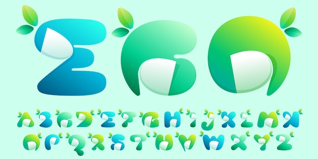 Eco alphabet with curled corner and green leaves Negative space style icons