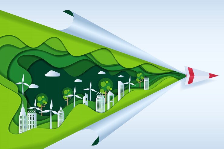 Vector eco friendly with paper airplane on cloud