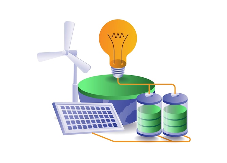 Vector eco green stores electrical energy from solar panels