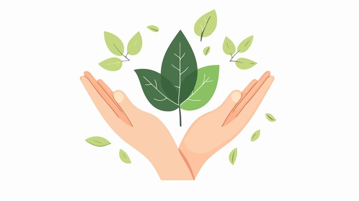 Vector ecofriendly logo with hands holding green leaf