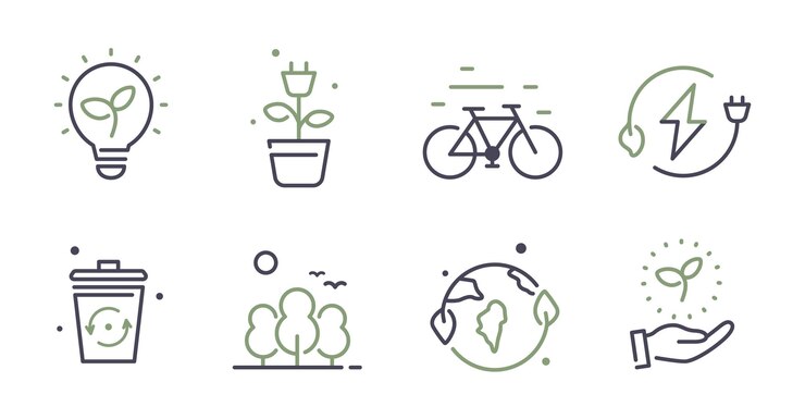 Ecology and Environment related line icons set Nature and Renewable Energy linear icon Collection