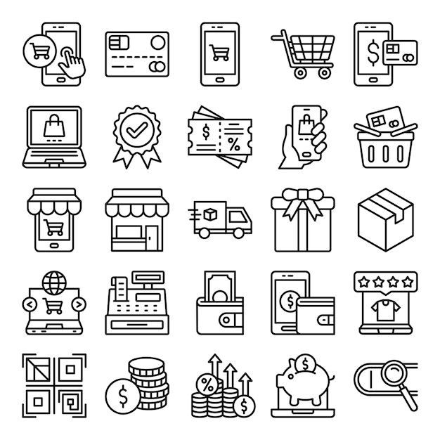 ECommerce outline icon set vector