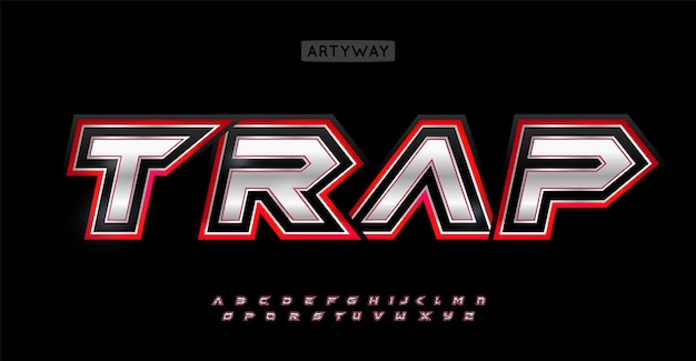 edgy cyber alphabet d bold angular letters with contour metallic gradient font for sport game logos