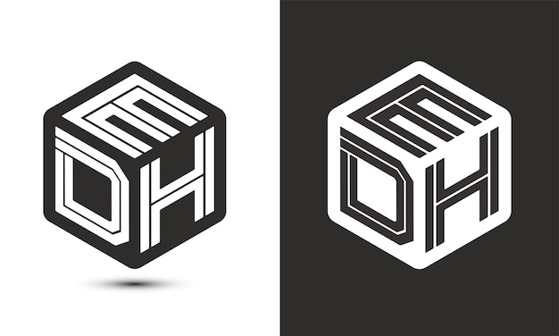 EDH letter logo design with illustrator cube logo vector logo modern alphabet font overlap style