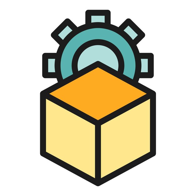 edit cube gear icon outline vector scale digital tool data color flat