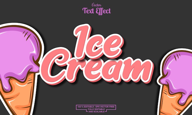 editable cute text effect in ice cream style with black background