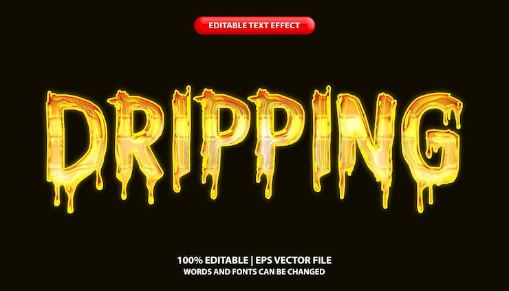 Vector editable dripping liquid yellow neon silme text effect