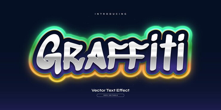 Vector editable graffiti text style with glowing neon effect