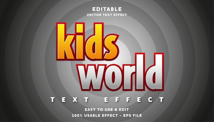 Vector editable kids world vector text effect with modern style design usable for logo or company campaign