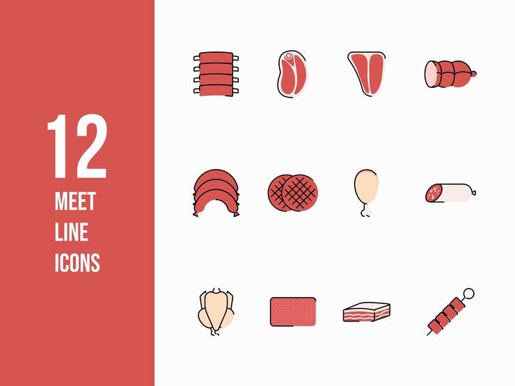 Editable stroke thin line food icons for web and app Meat icon set
