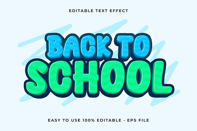 Editable text effect back to school 3d Trendy Cartoon template style premium vector