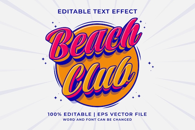 editable text effect beach club 3d traditional cartoon template style premium vector