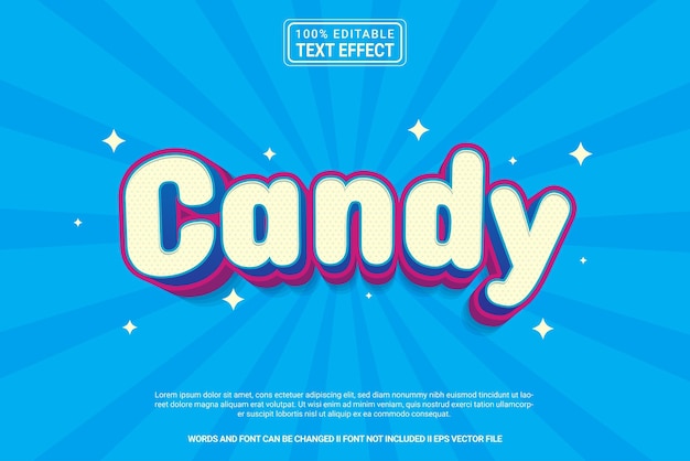 Editable text effect Candy 3d cartoon template style modern premium vector