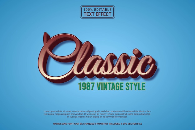 Editable text effect Classic 3d cartoon template style modern premium vector