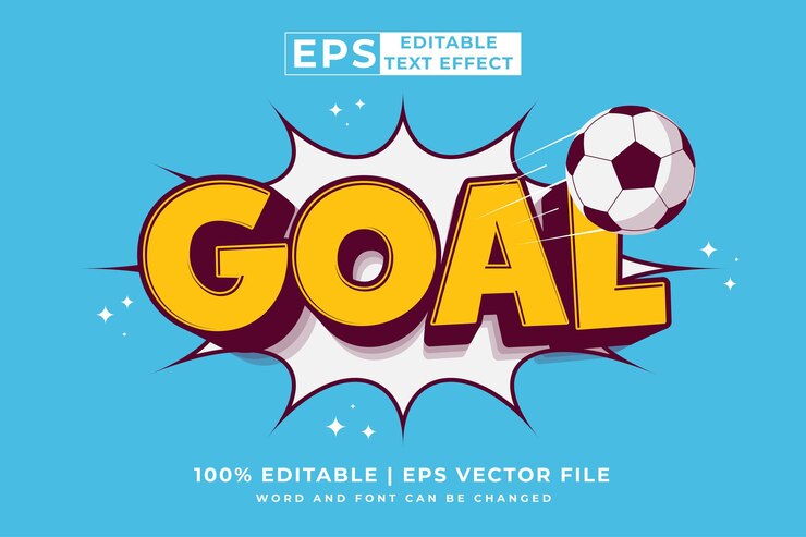 Vector editable text effect goal 3d cartoon comic style premium vector