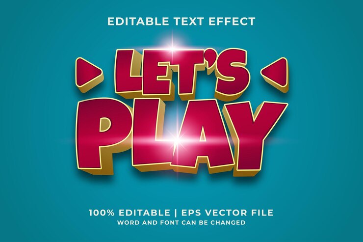 Vector editable text effect - lets play 3d style template. premium vector