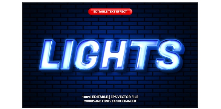 Vector editable text effect lights blue neon