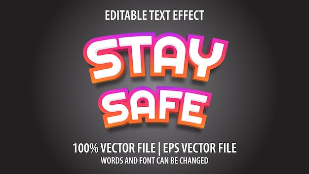 editable text effect modern 3d stay safe and minimal font style