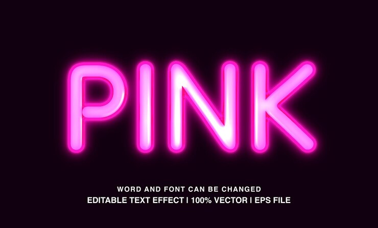 editable text effect pink neon light glossy