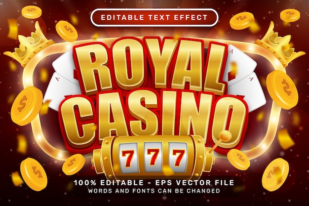 Editable text effect royal casino 3d text effect style concept