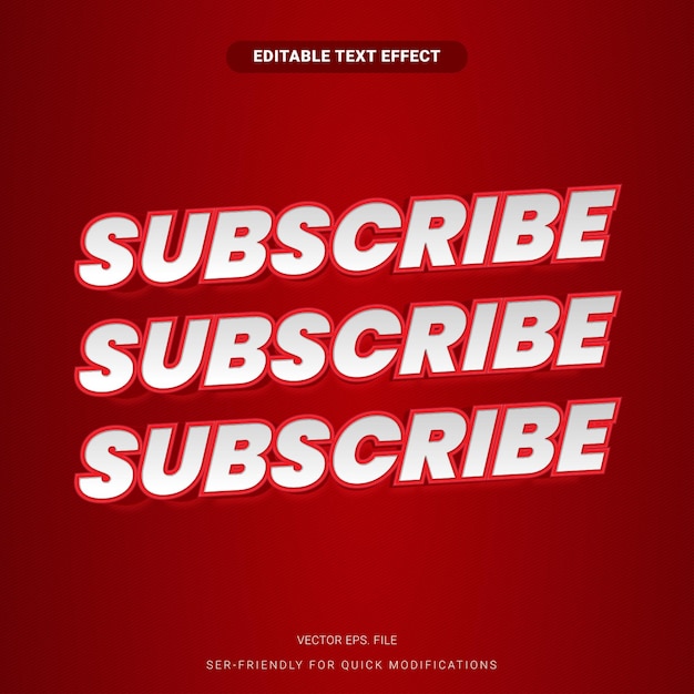 Editable text effect Subscribe on red gradient vector